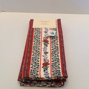 Laura Ashley Red and Blue Floral Stripe Kitchen Towels